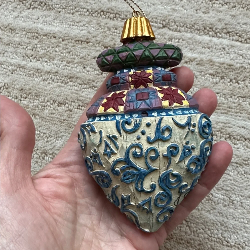 Signed JIM SHORE BLUE SWIRL DEBOSS CHRISTMAS ORNAMENT 118703 RETIRED ENESCO
